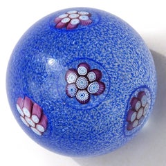 Fratelli Toso Murano Blue Purple Flowers Glass Italian Art Glass Paperweight