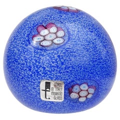 Fratelli Toso Murano Blue Purple Flowers Glass Italian Art Glass Paperweight