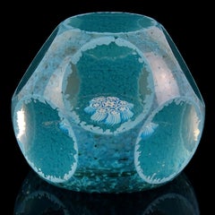 Fratelli Toso Murano Blue Snowflake Mosaic Murrine Italian Art Glass Paperweight