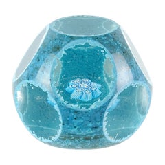 Fratelli Toso Murano Blue Snowflake Mosaic Murrine Italian Art Glass Paperweight