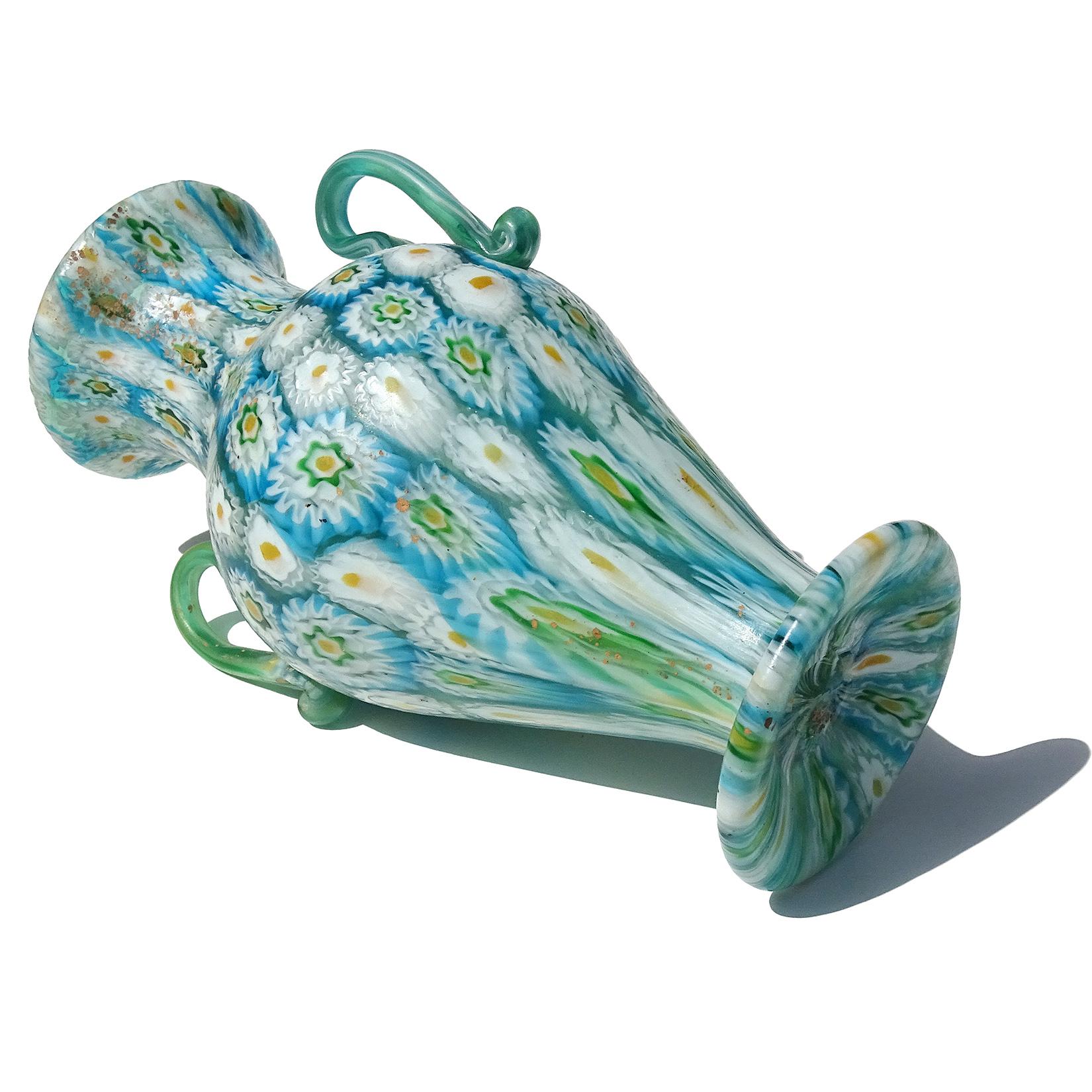 Fratelli Toso Murano Blue White Millefiori Antique Italian Art Glass Flower Vase 4