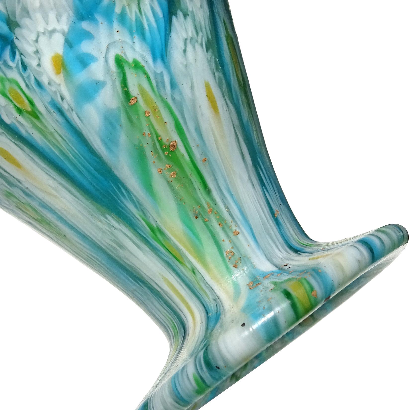 Fratelli Toso Murano Blue White Millefiori Antique Italian Art Glass Flower Vase 5