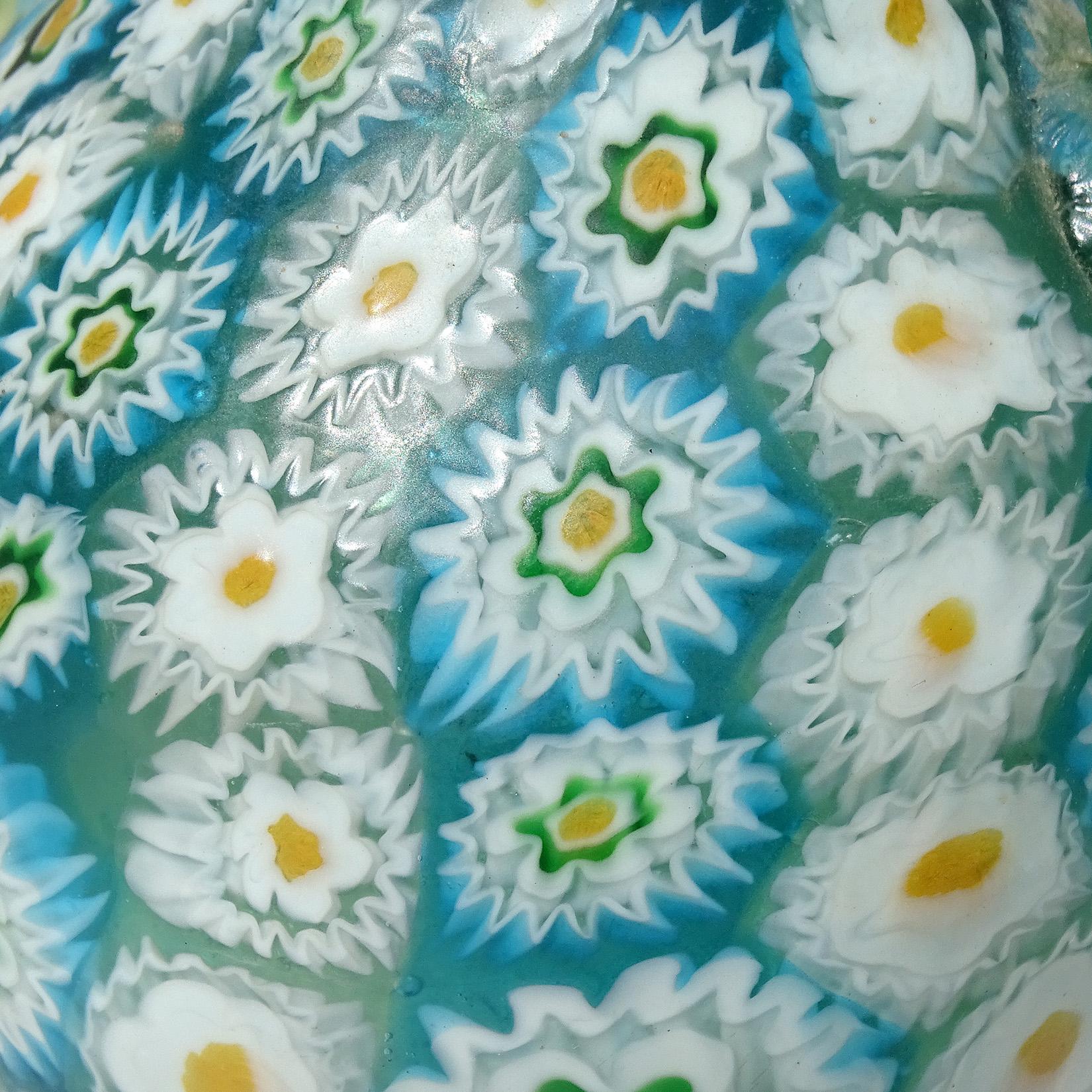 Fratelli Toso Murano Blue White Millefiori Antique Italian Art Glass Flower Vase 1