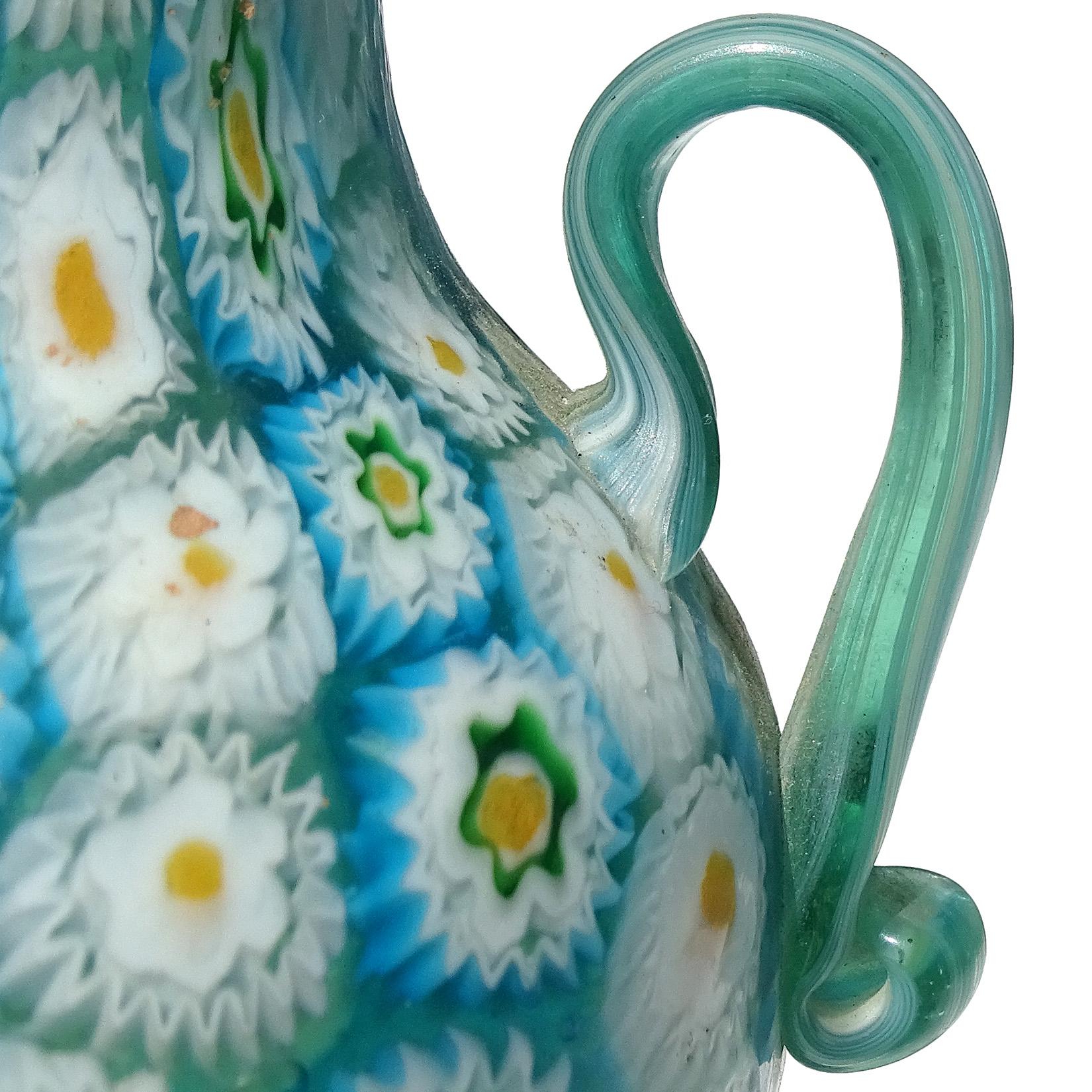 Fratelli Toso Murano Blue White Millefiori Antique Italian Art Glass Flower Vase 3