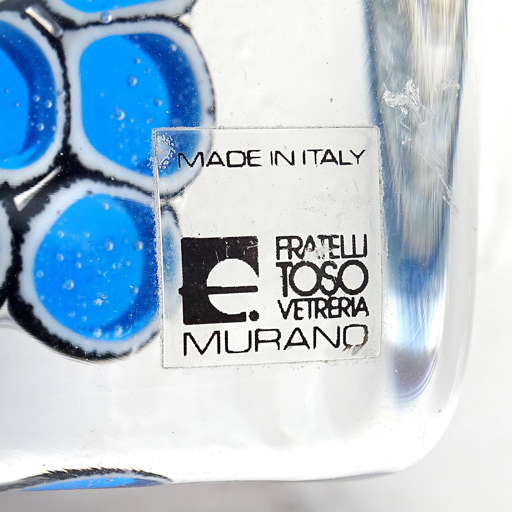 20th Century Fratelli Toso Murano BMW Company Logo Blue Murrine Italian Art Glass Paperweight