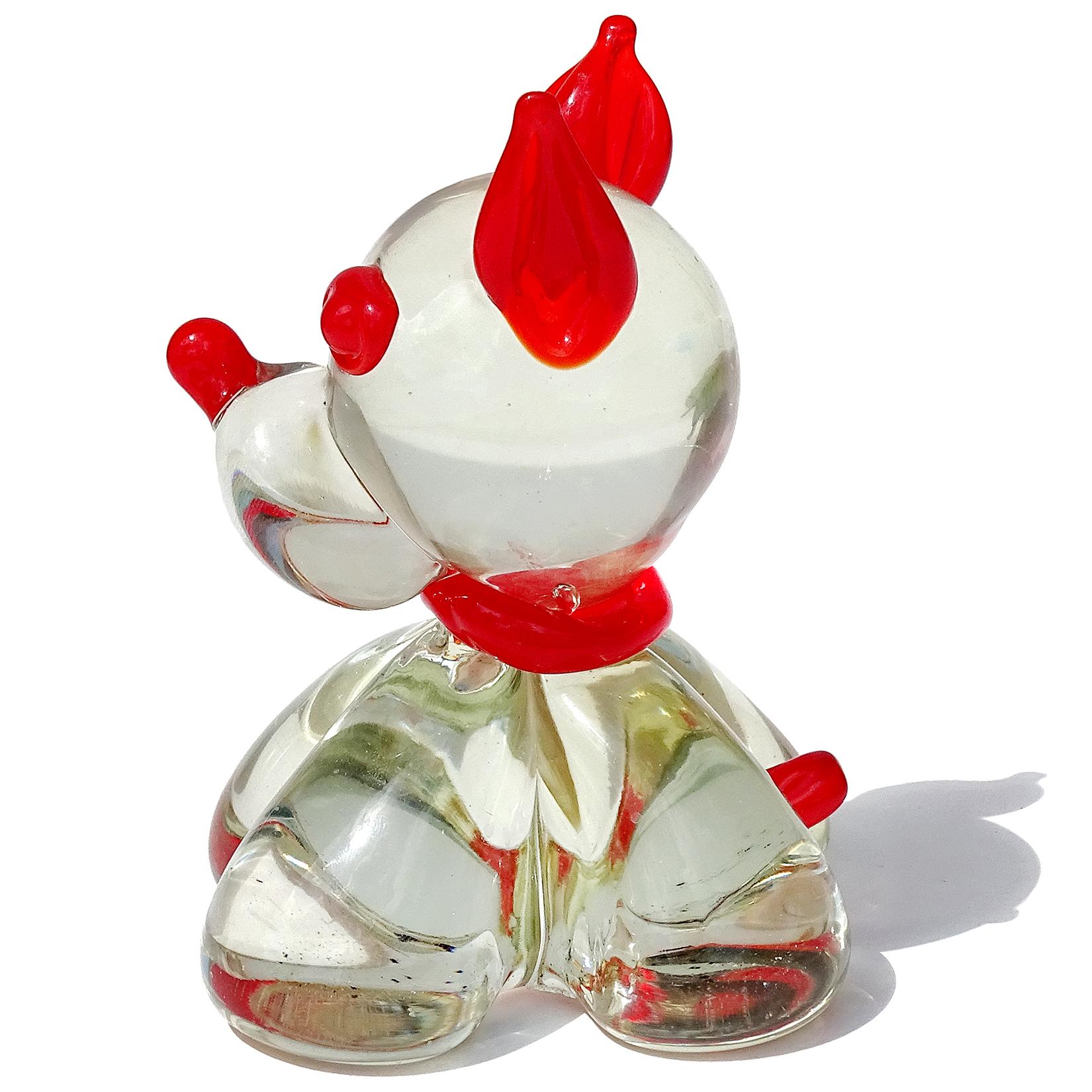 Cute vintage Murano hand blown red and clear Italian art glass puppy dog sculpture / paperweight. Documented to the Fratelli Toso company. It still retains its original 