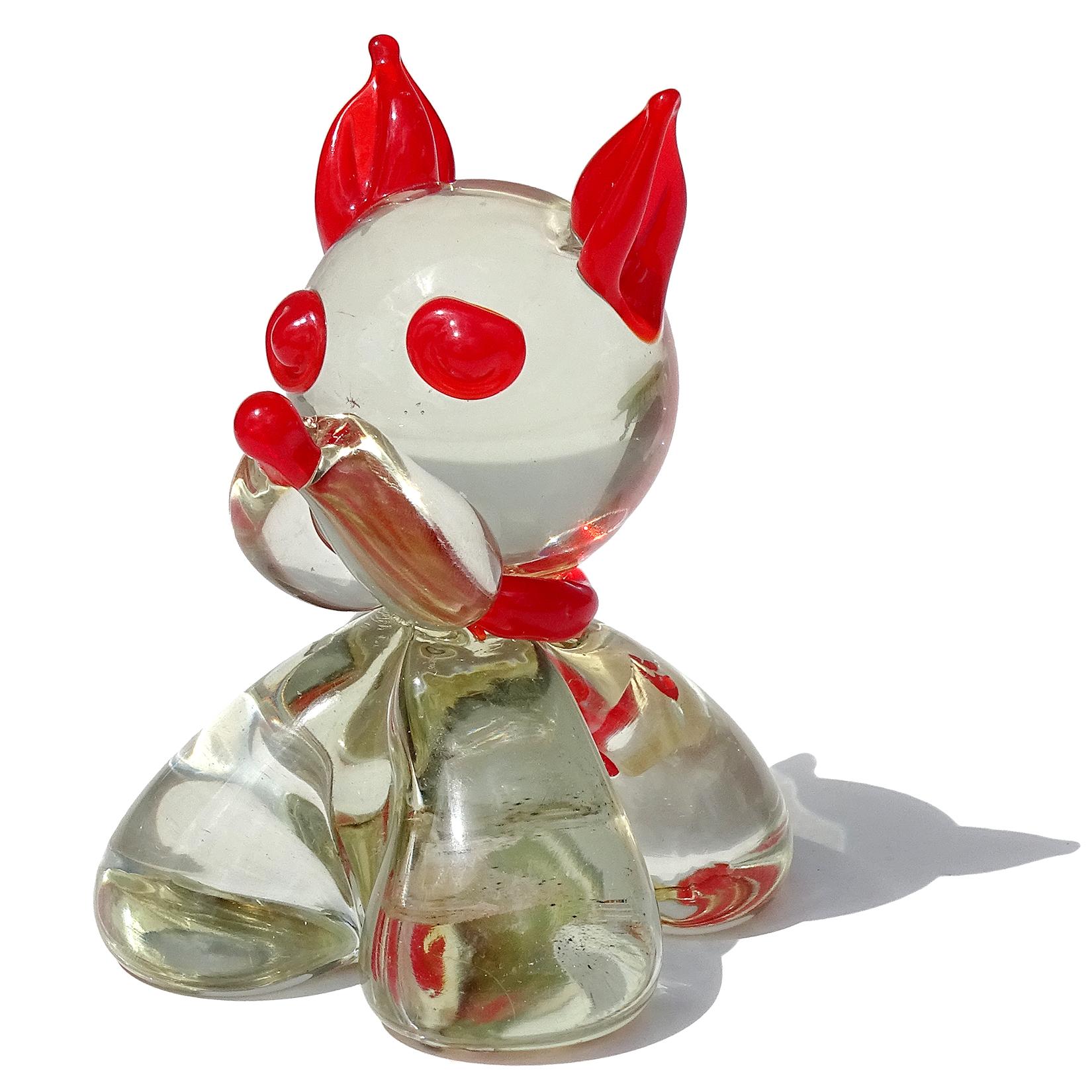 Mid-Century Modern Fratelli Toso Murano Clear Red Italian Art Glass Puppy Dog Paperweight Figure For Sale