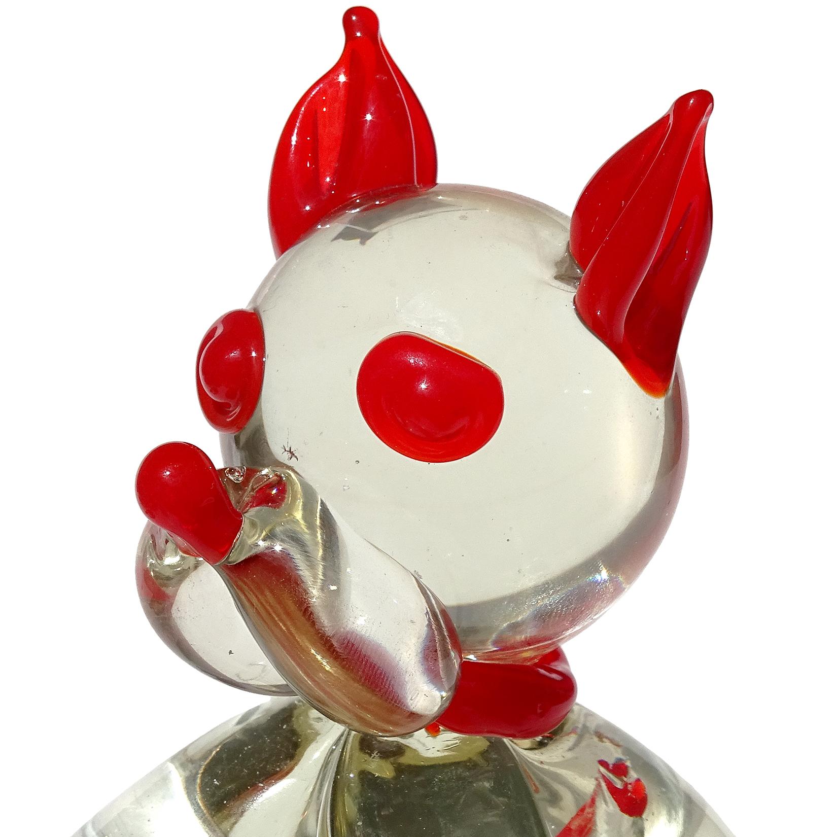 Hand-Crafted Fratelli Toso Murano Clear Red Italian Art Glass Puppy Dog Paperweight Figure For Sale
