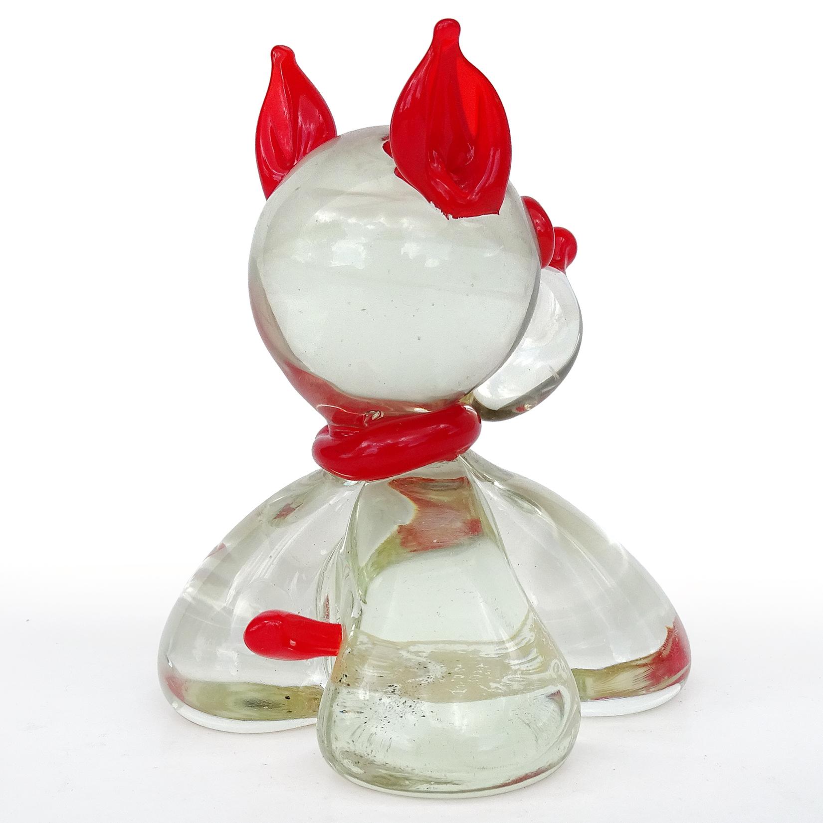 Fratelli Toso Murano Clear Red Italian Art Glass Puppy Dog Paperweight Figure In Good Condition For Sale In Kissimmee, FL