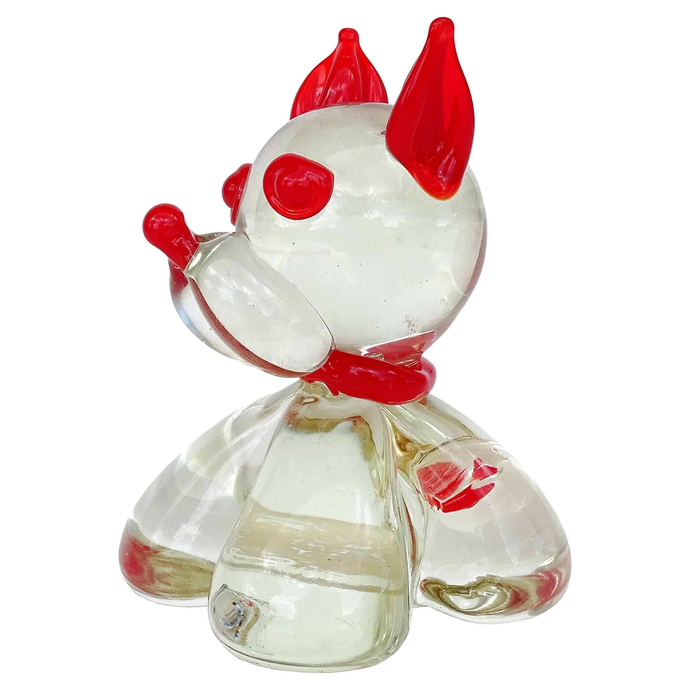 Fratelli Toso Murano Clear Red Italian Art Glass Puppy Dog Paperweight Figure en venta