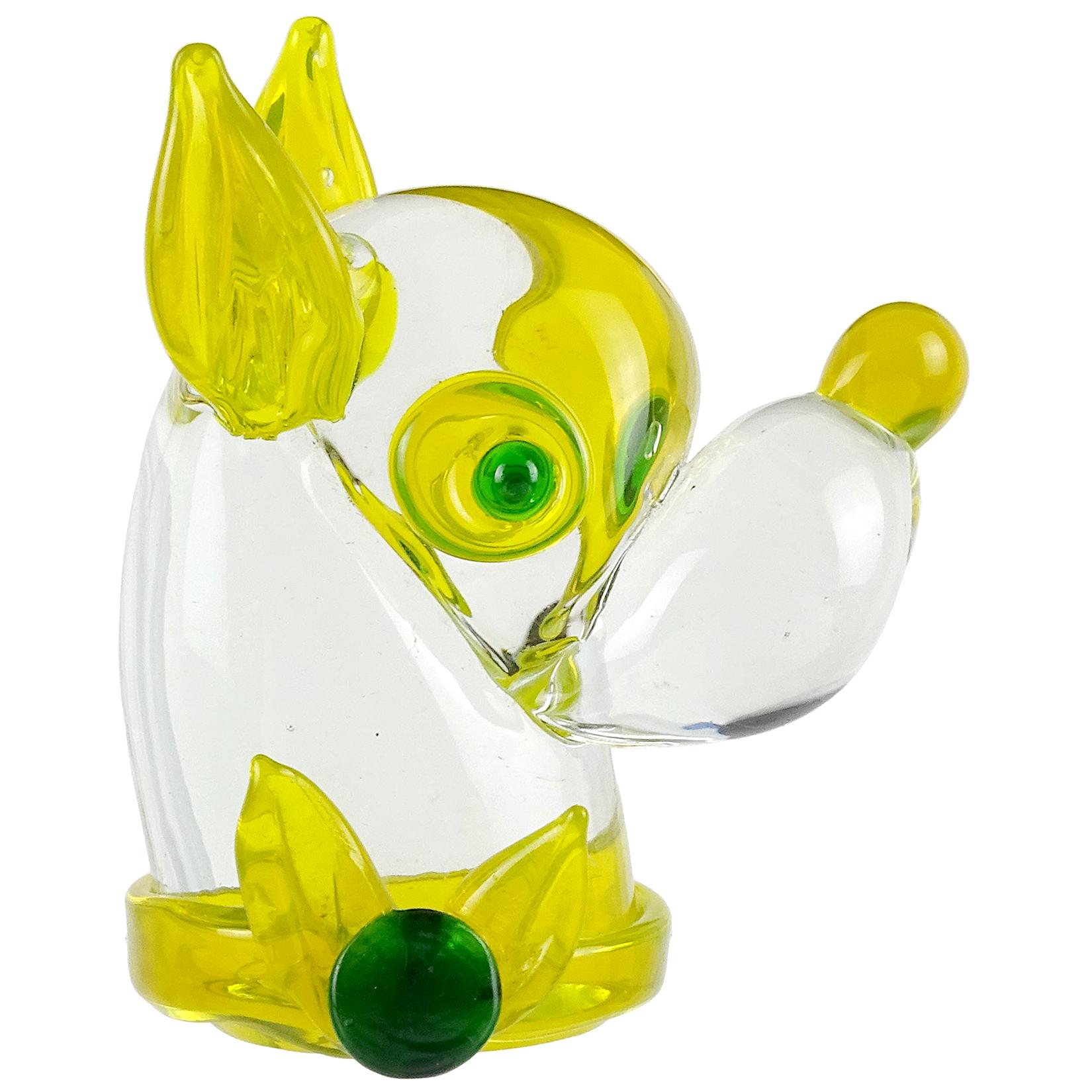 Fratelli Toso Murano Clear Yellow Italian Art Glass Puppy Dog Paperweight Figure