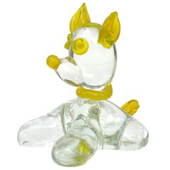 Fratelli Toso Murano Clear Yellow Italian Art Glass Puppy Dog Paperweight Figure