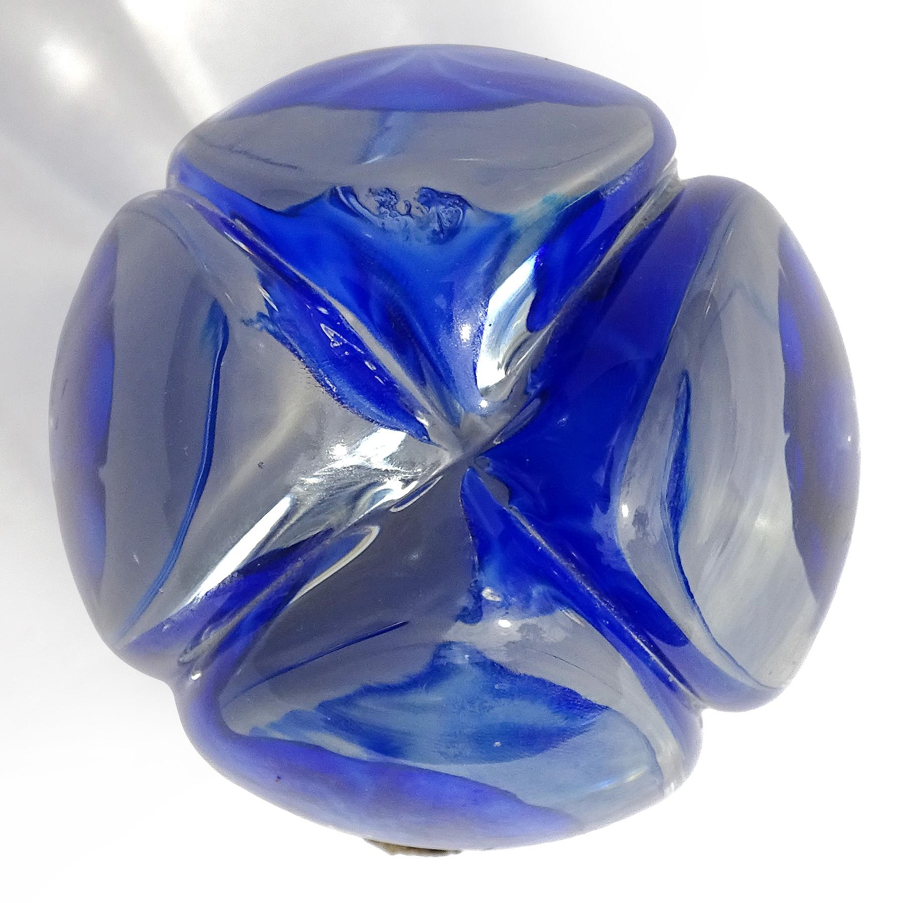 Fratelli Toso Murano Cobalt Blue Flowers Italian Art Glass Tall Paperweight In Good Condition For Sale In Kissimmee, FL