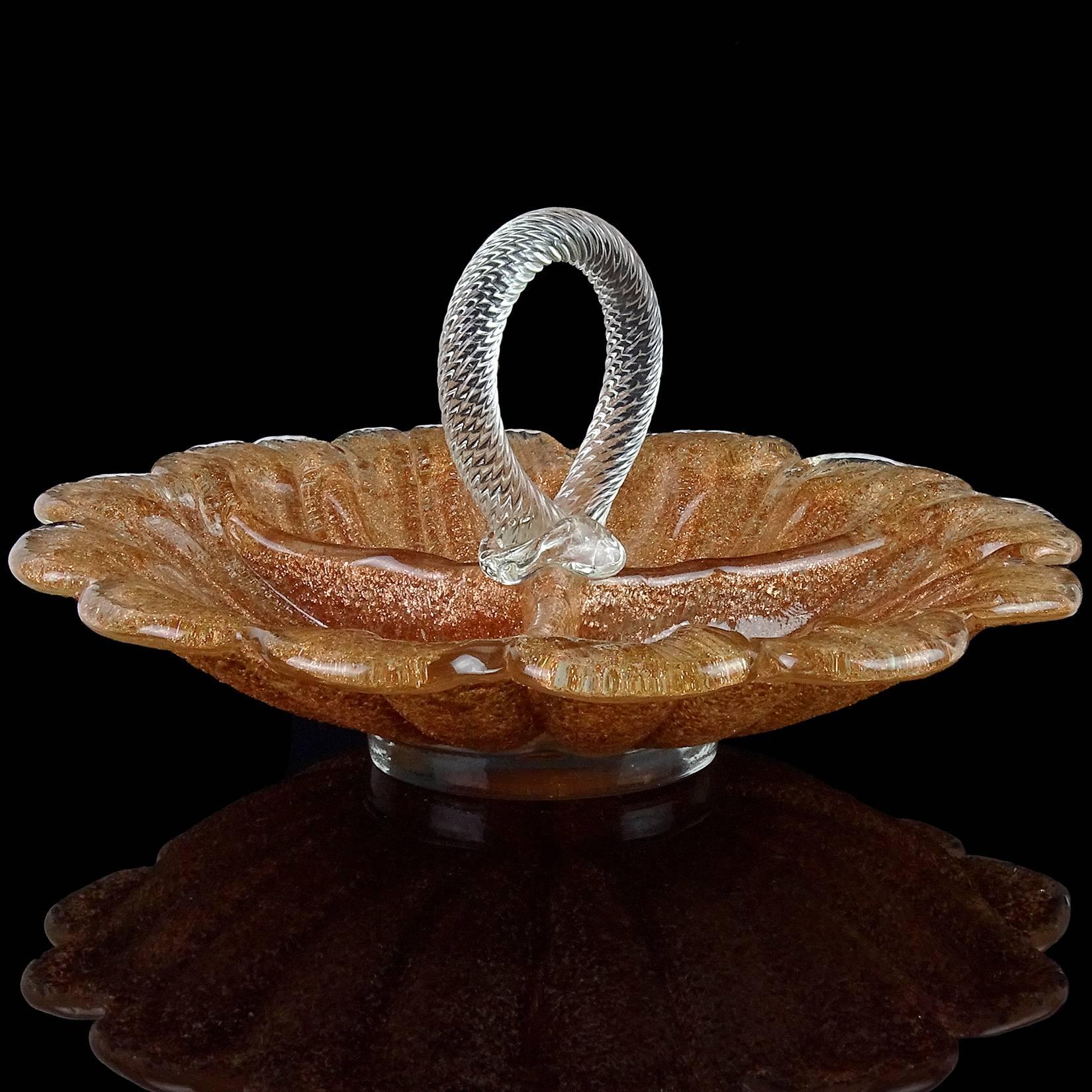 Mid-Century Modern Fratelli Toso Murano Copper Aventurine Overshot Italian Art Glass Serving Bowl