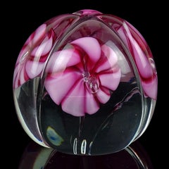 Fratelli Toso Murano Dark Light Pink Flowers Italian Art Glass Desk Paperweight