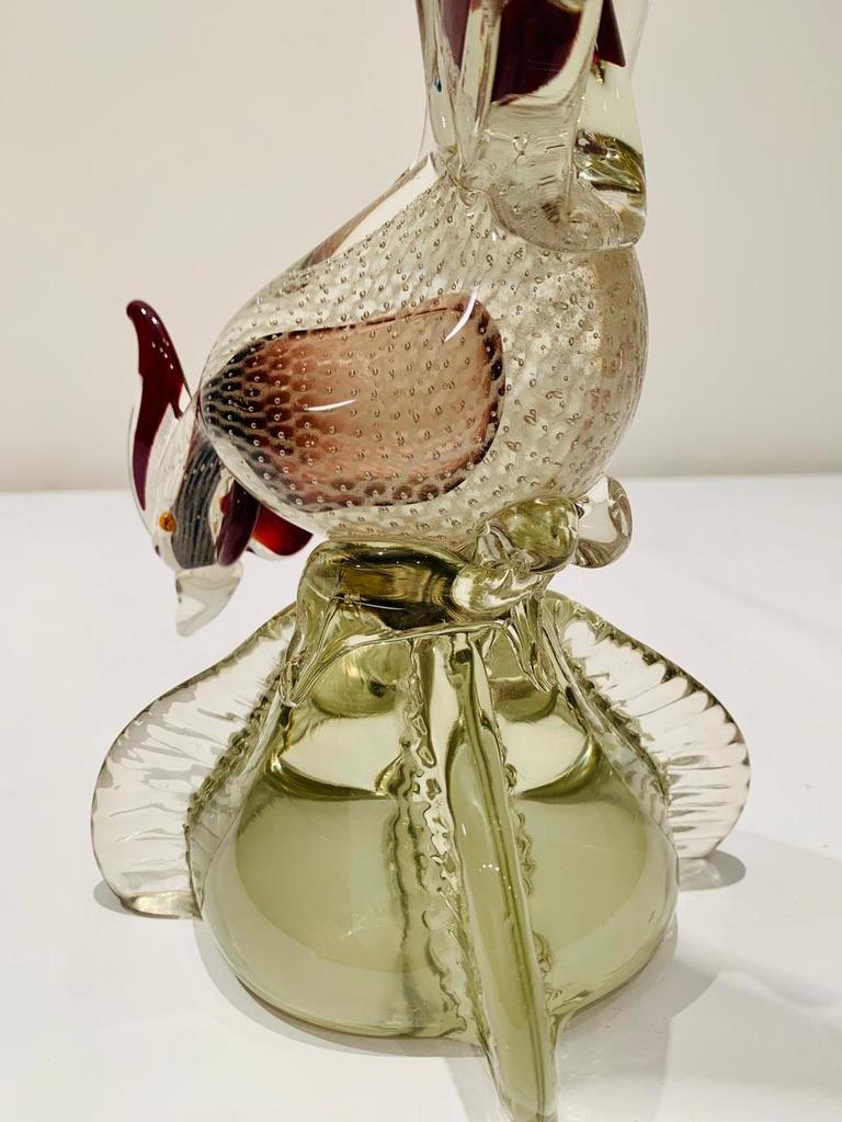Other Fratelli Toso Murano glass bicolor with bubbles circa 1950 cock. For Sale
