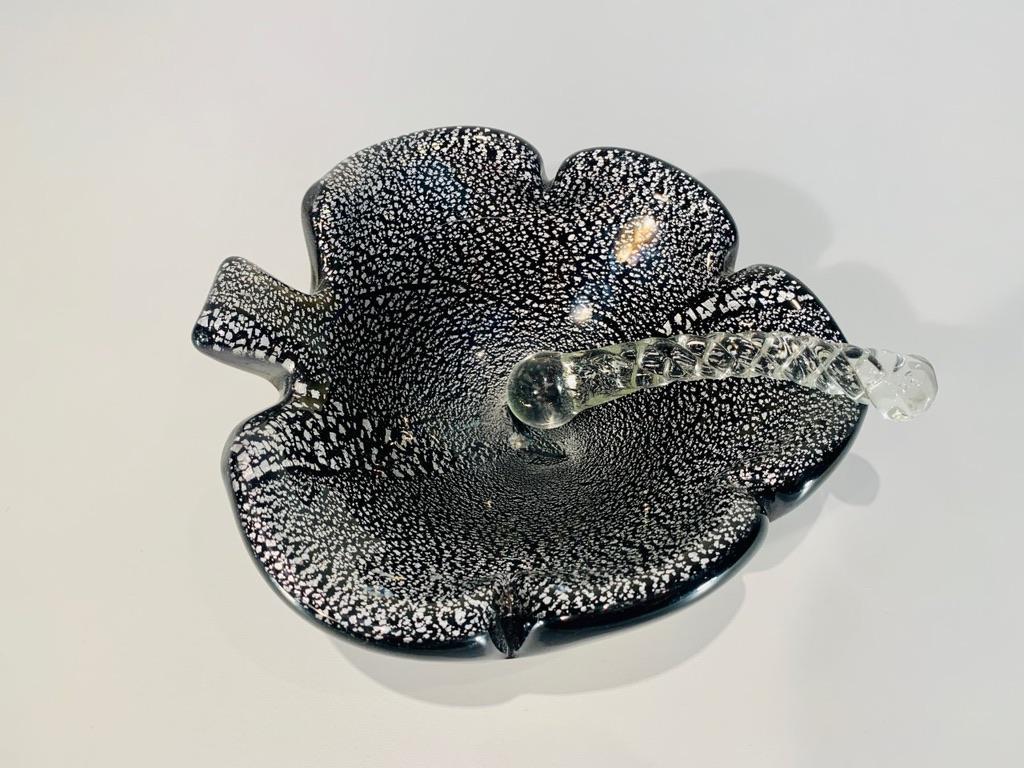 Increíble Fratelli Toso Cristal de Murano negro y plateado con borrador circa 1950.