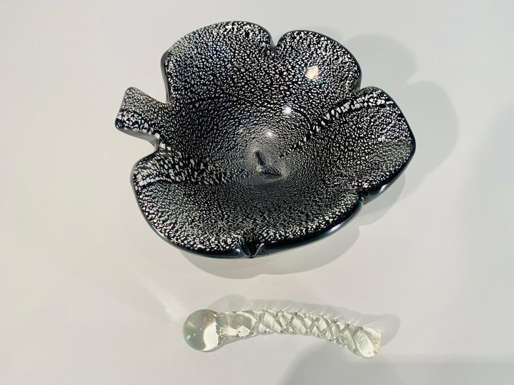 International Style Fratelli Toso Murano glass black and silver ashtray with eraser circa 1950 For Sale