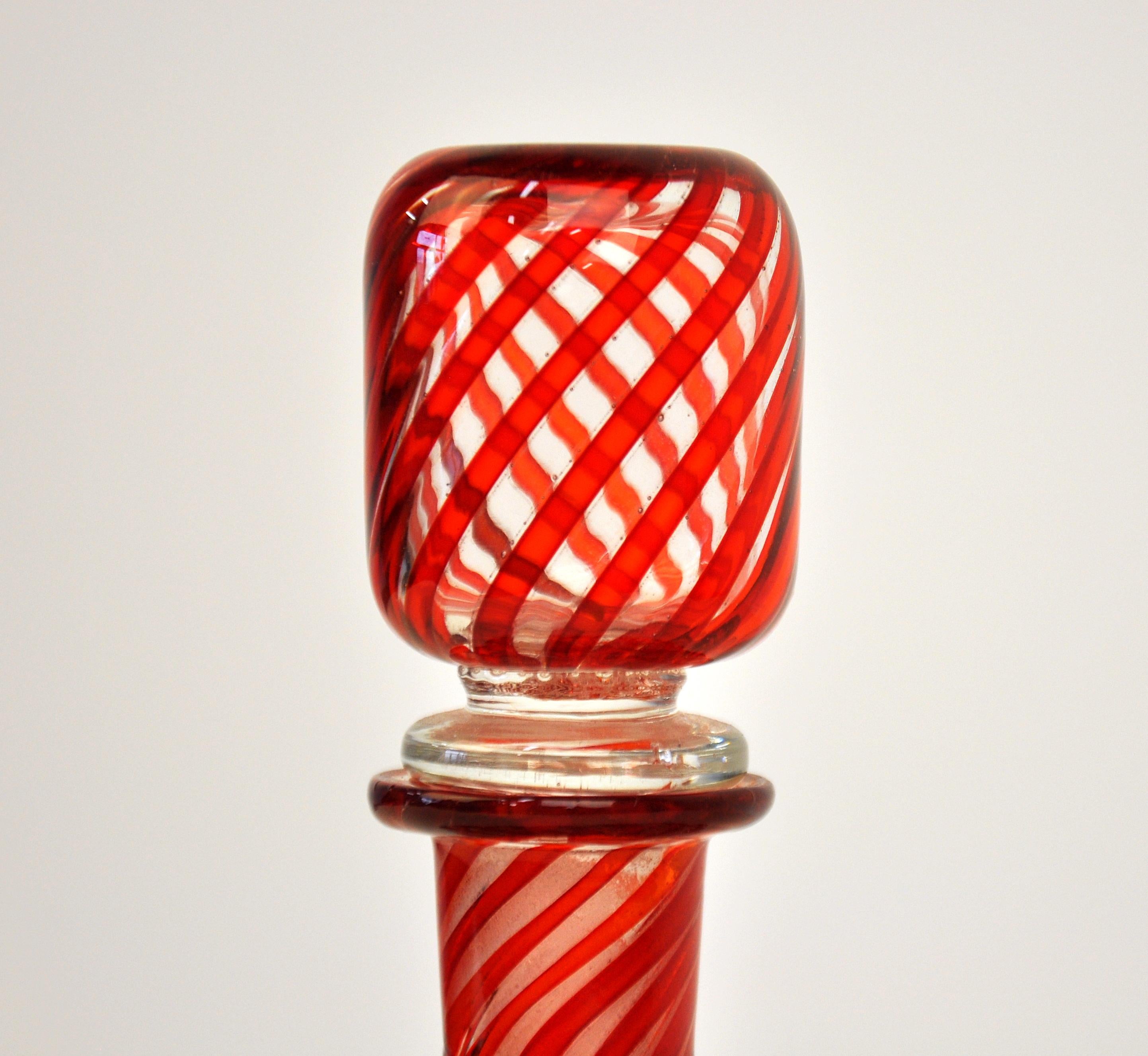 Mid-Century Modern Fratelli Toso Red Murano Glass Bottle