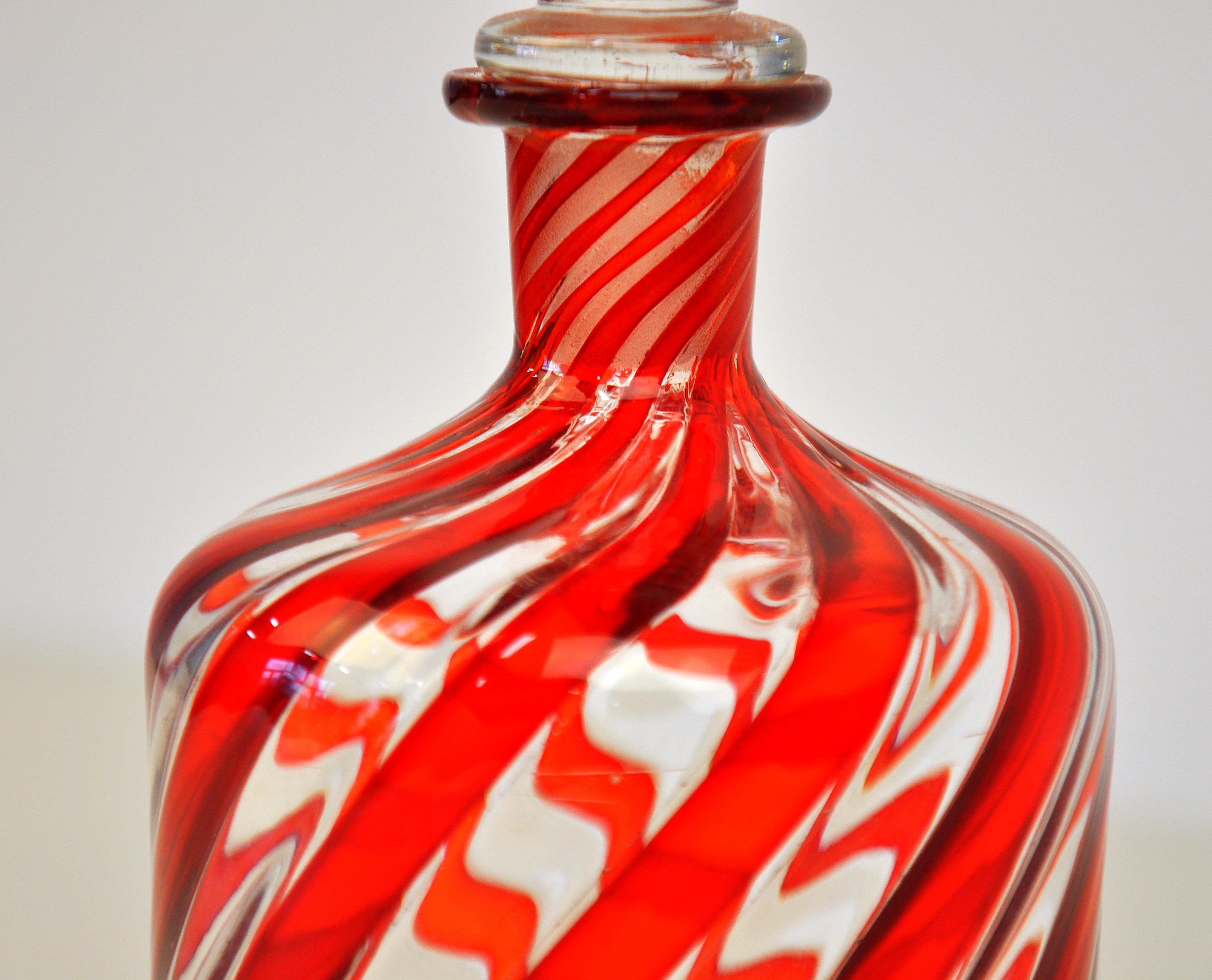 Italian Fratelli Toso Red Murano Glass Bottle