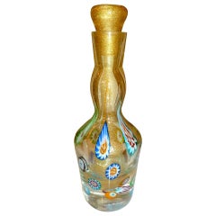 Fratelli Toso Murano Glass Decanter Bottle with Gold Aventurine and  Murrines