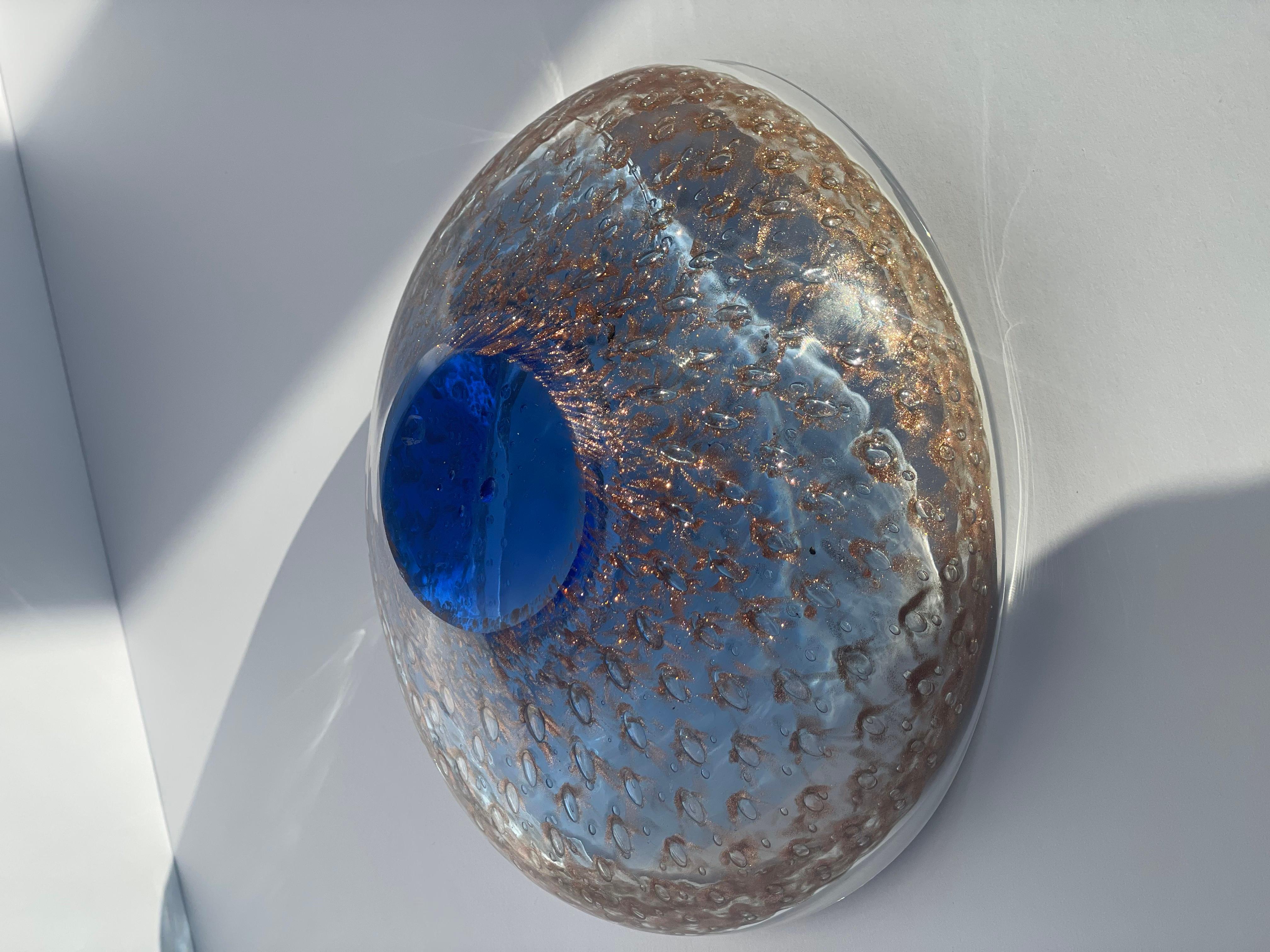 Bol décoratif en verre Murano Glass Sommerso - Aventurine cuivrée, bleu Sommerso Bon état - En vente à Palm Beach, FL