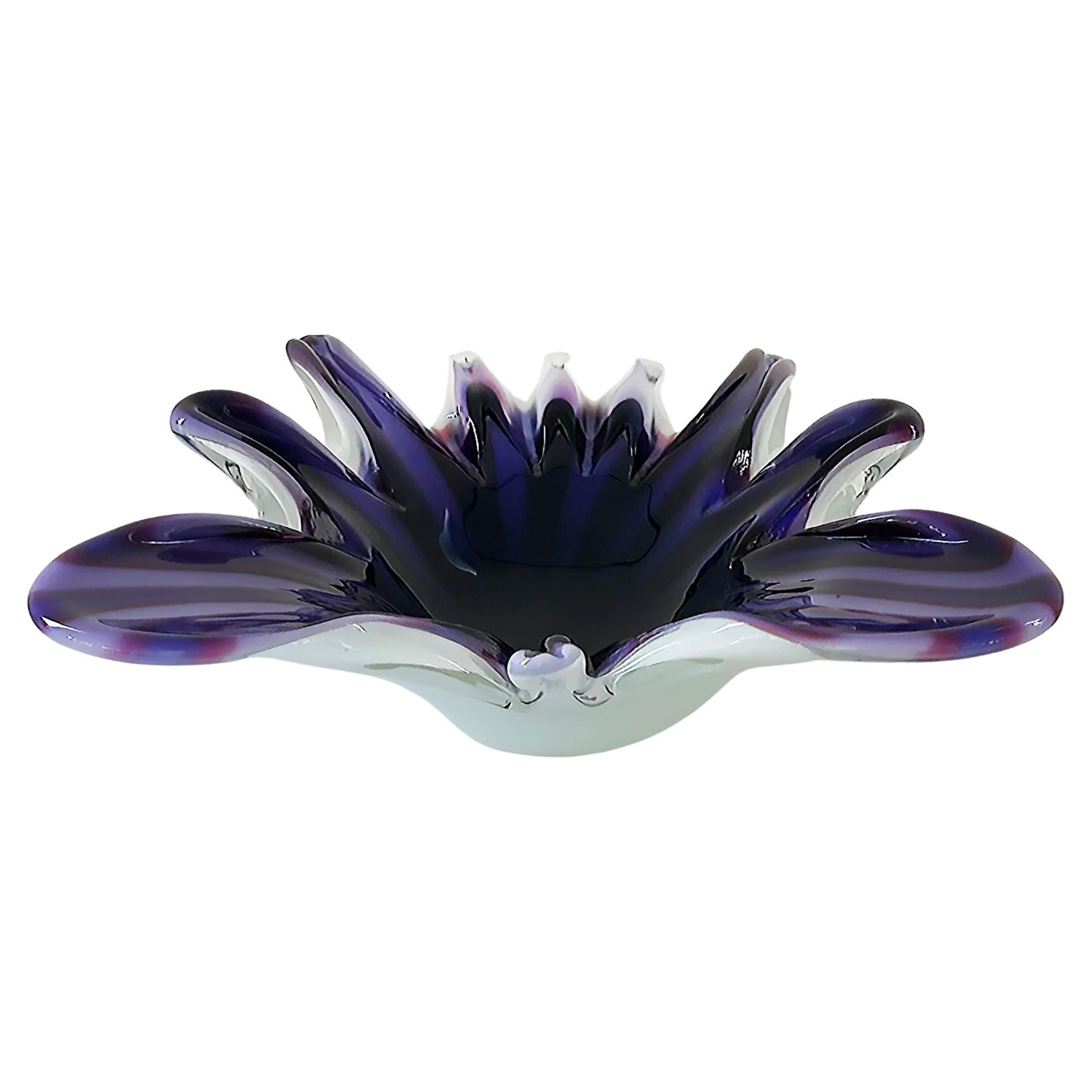 Fratelli Toso Murano Glass "Farfalla" Striped to Clear Bowl   For Sale