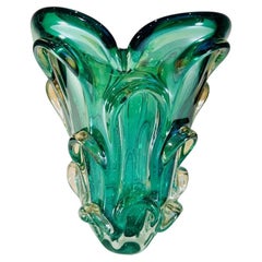 Vintage Fratelli Toso Murano glass green iridescent circa 1950 vase.