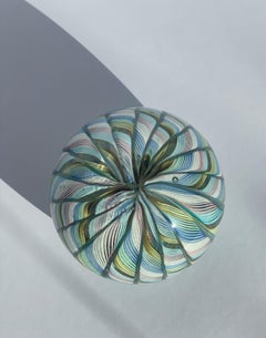 Fratelli Toso Murano Glass Latticino Paperweight Multicolor Blue, Pink and Green