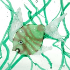 Fratelli Toso Murano Green Fish Italian Art Glass Aquarium Paperweight Sculpture
