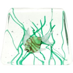 Fratelli Toso Murano Green Fish Italian Art Glass Aquarium Paperweight Sculpture