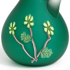 Fratelli Toso Murano Green Millefiori Flowers Satin Italian Art Glass Ewer Cruet