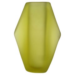 Fratelli Toso Murano Green Space Age Italian Art Glass Satin Surface Flower Vase