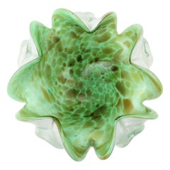 Fratelli Toso Murano Green and White Copper Flecked Glass Bowl / Ashtray