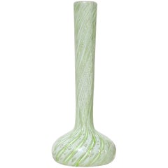 Vintage Fratelli Toso Murano Green White Ribbons Italian Art Glass Soliflore Flower Vase