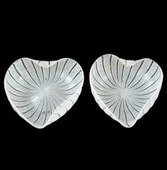 FRATELLI TOSO - Murano Heart Shaped White Latticino Bowls - Italy - Circa 1950's