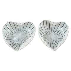 Vintage FRATELLI TOSO - Murano Heart Shaped White Latticino Bowls - Italy - Circa 1950's