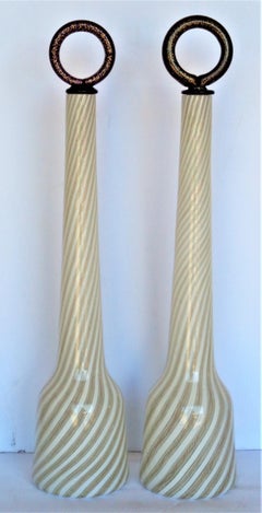Fratelli Toso Murano Italian Art Glass Decanter Bottles, circa 1960
