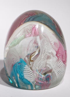 Fratelli Toso Murano Latticino Filigrana Glass Paperweight, Marked, 1950s-1960s