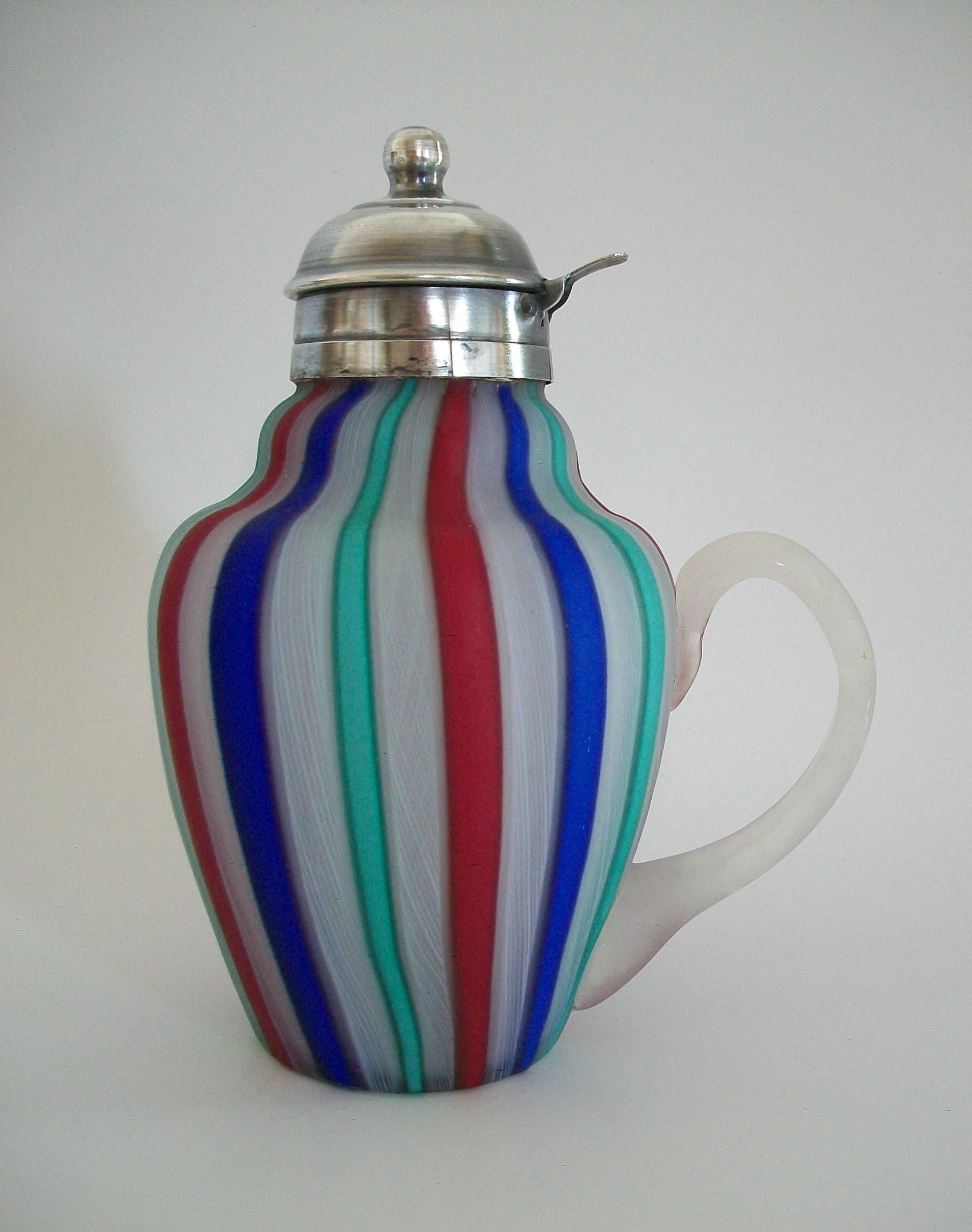 Mid-Century Modern Fratelli Toso, Murano Latticino Glass Syrup Jug, Italy, Early 20th Century For Sale