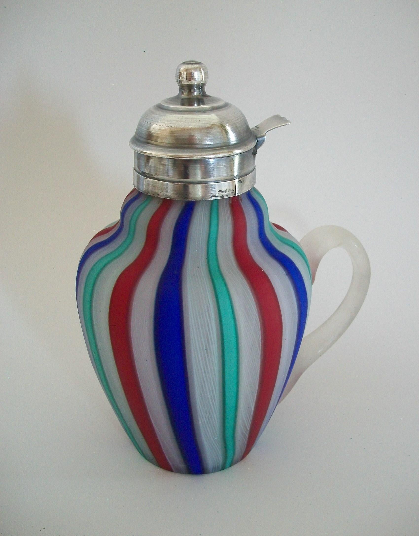 Fratelli Toso, Murano Latticino Glass Syrup Jug, Italy, Early 20th Century For Sale 1