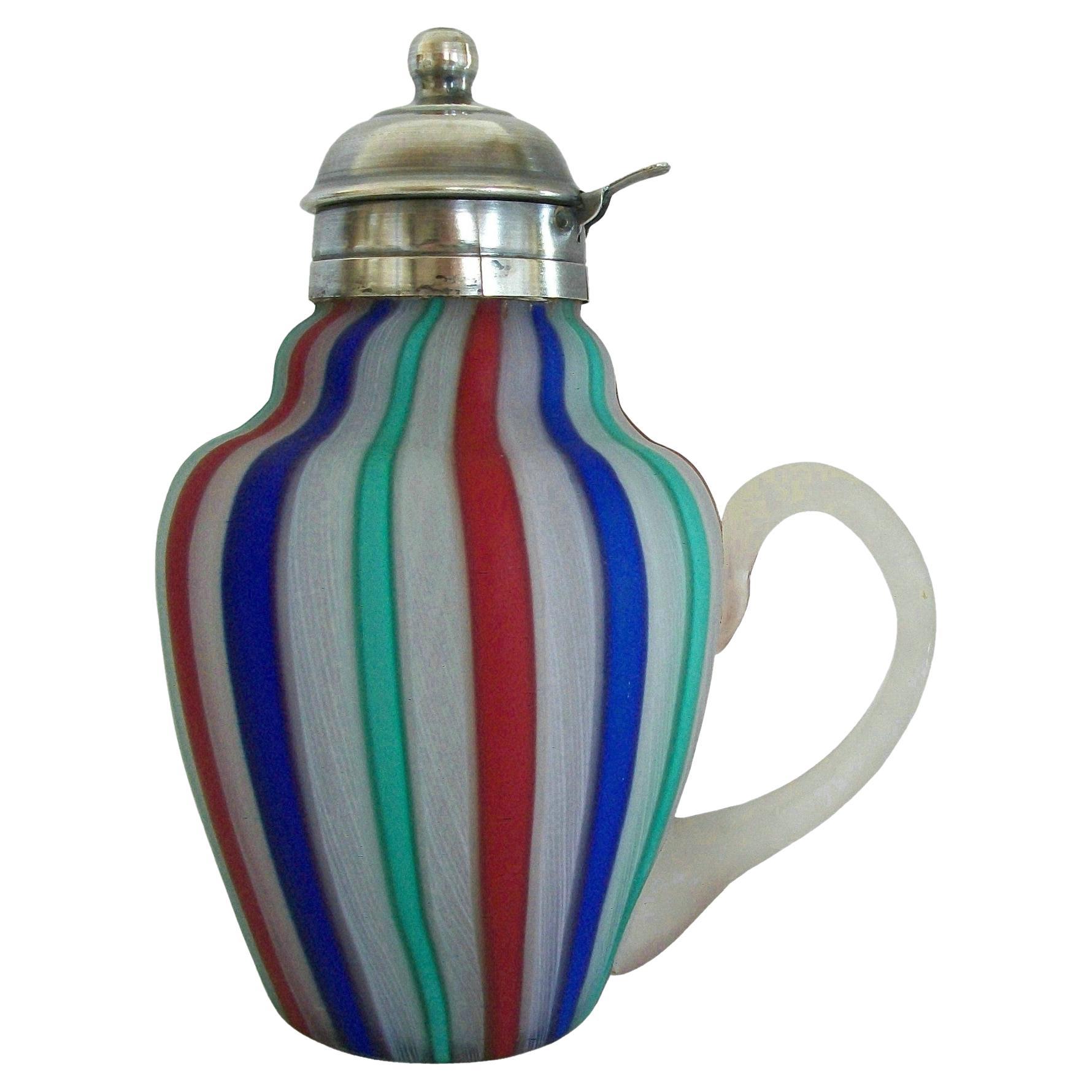 Fratelli Toso, Murano Latticino Glass Syrup Jug, Italy, Early 20th Century For Sale