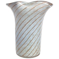 Fratelli Toso Murano Light Blue Aventurine Swirl Italian Art Glass Flower Vase