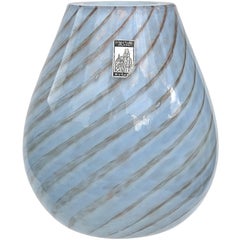 Fratelli Toso Murano Light Blue Aventurine Swirl Italian Art Glass Flower Vase