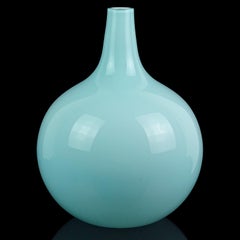 Fratelli Toso Murano Light Blue Italian Art Glass Round Ball Shaped Flower Vase