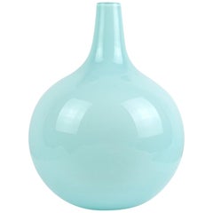 Vintage Fratelli Toso Murano Light Blue Italian Art Glass Round Ball Shaped Flower Vase