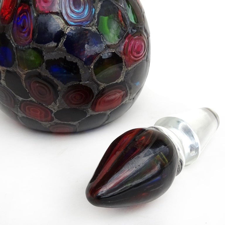 Fratelli Toso Murano Metallic Black Bullseye Murrine Italian Art Glass Pitcher For Sale 1