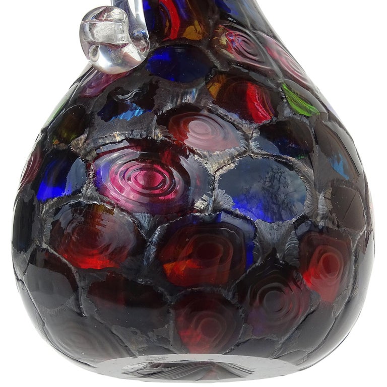 20th Century Fratelli Toso Murano Metallic Black Bullseye Murrine Italian Art Glass Pitcher For Sale