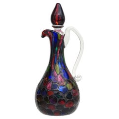 Fratelli Toso Murano Metallic Black Bullseye Murrine Italian Art Glass Pitcher