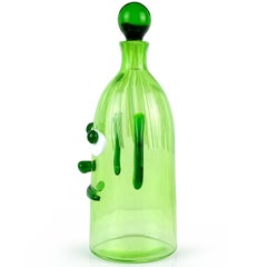 Fratelli Toso Murano Midcentury Green Clown Face Italian Art Glass Decanter